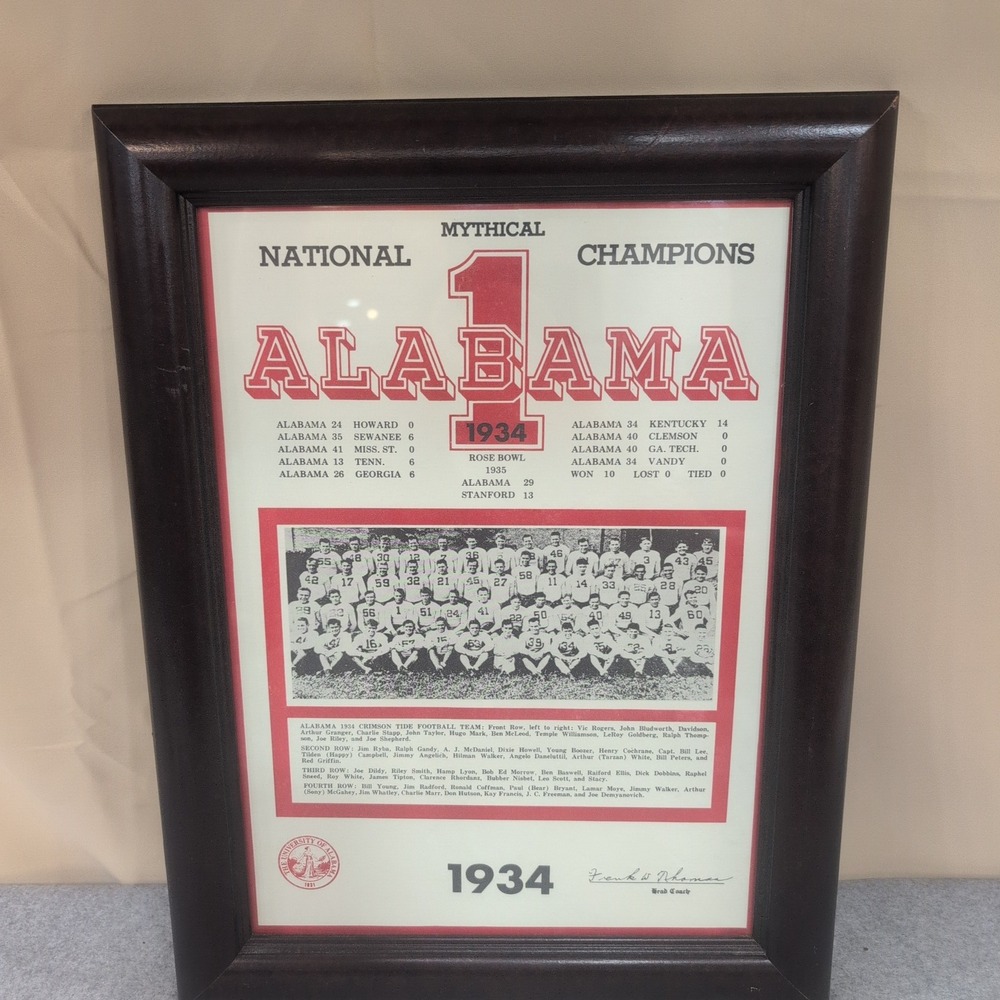 Alabama Crimson Tide 1934 National Champions Framed Poster COA Frank Thomas - Picture 1 of 7